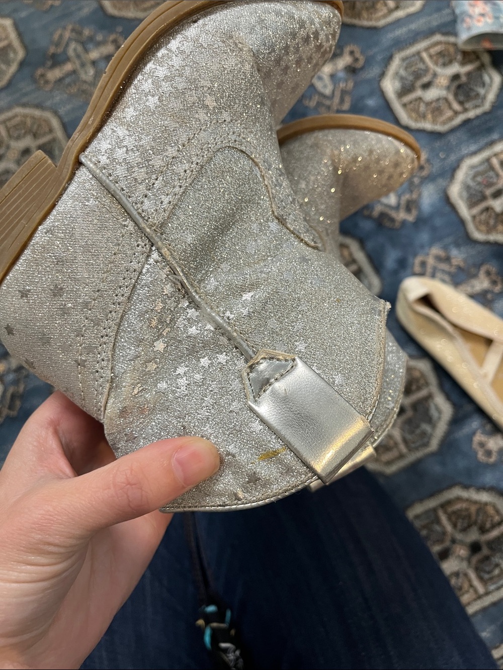 Silver Glitter Western Ankle Booties - Sparkle Cowboy Style - Picture 4 of 6